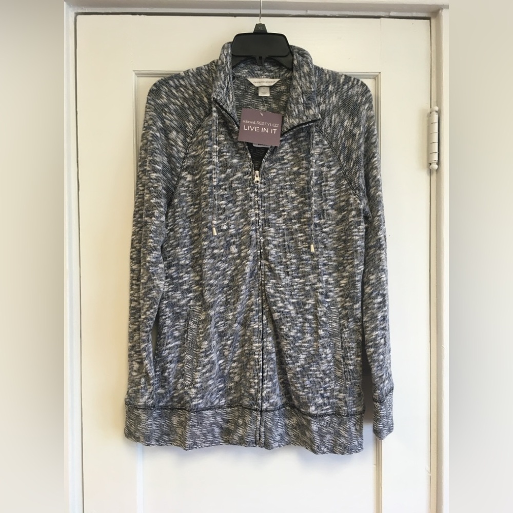 NWT Christopher & Banks black white blue zip up jacket Size M activewear Marled